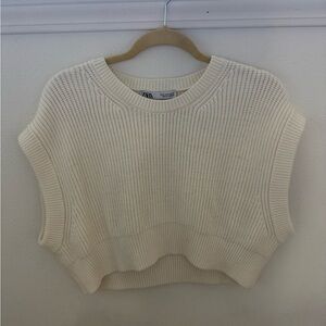 ZARA Cream Ribbed Knit Sleeveless Crop Sweater